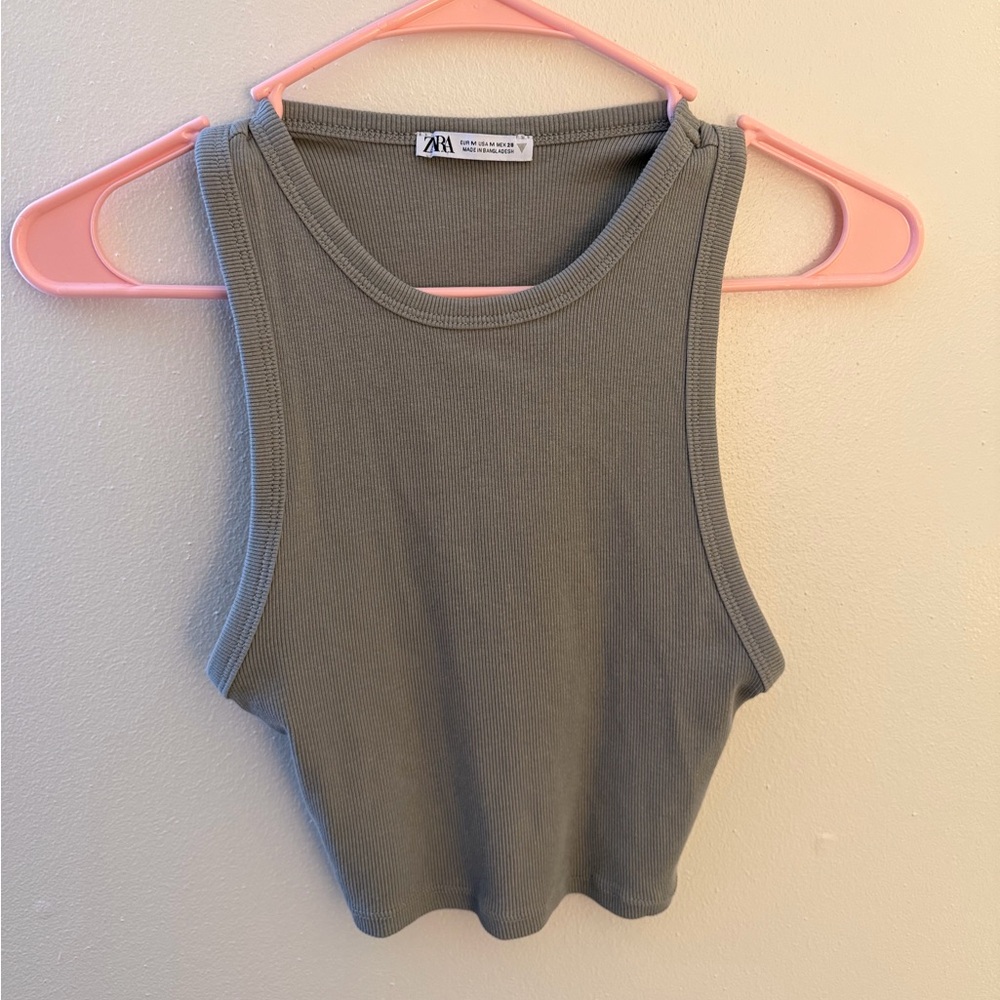 ZARA Olive Ribbed Cropped Tank